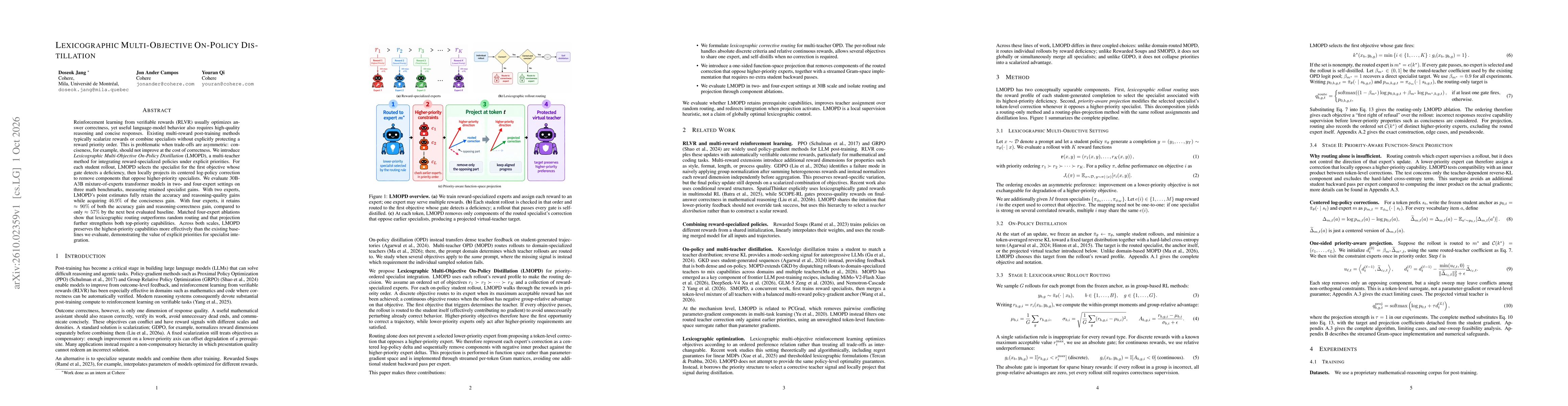 Thumbnail for Lexicographic Multi-Objective On-Policy Distillation