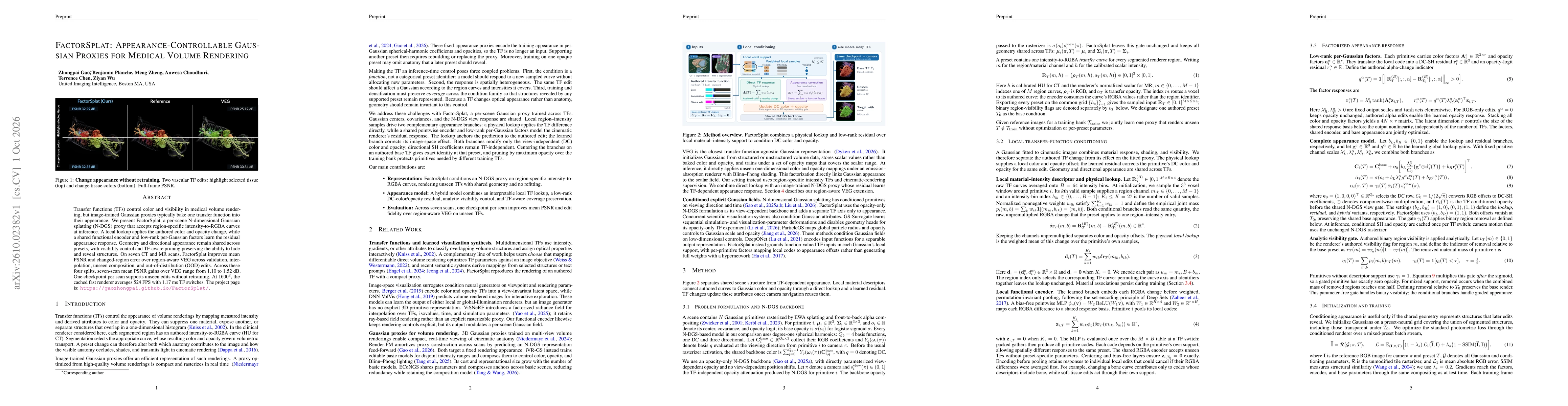 Thumbnail for FactorSplat: Appearance-Controllable Gaussian Proxies for Medical Volume Rendering