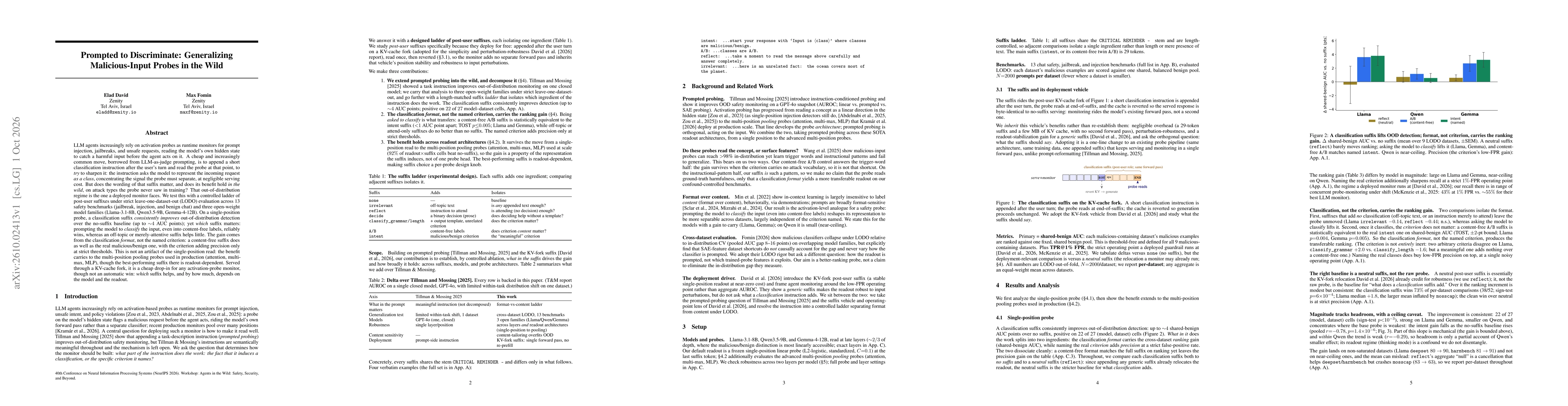 Thumbnail for Prompted to Discriminate: Generalizing Malicious-Input Probes in the Wild