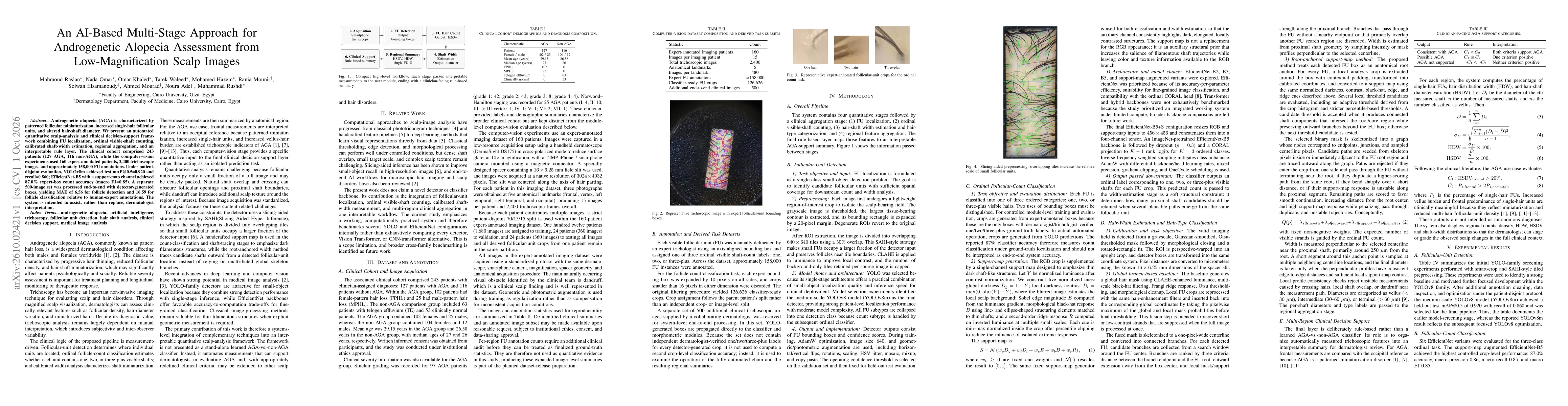 Thumbnail for An AI-Based Multi-Stage Approach for Androgenetic Alopecia Assessment from Low-Magnification Scalp Images