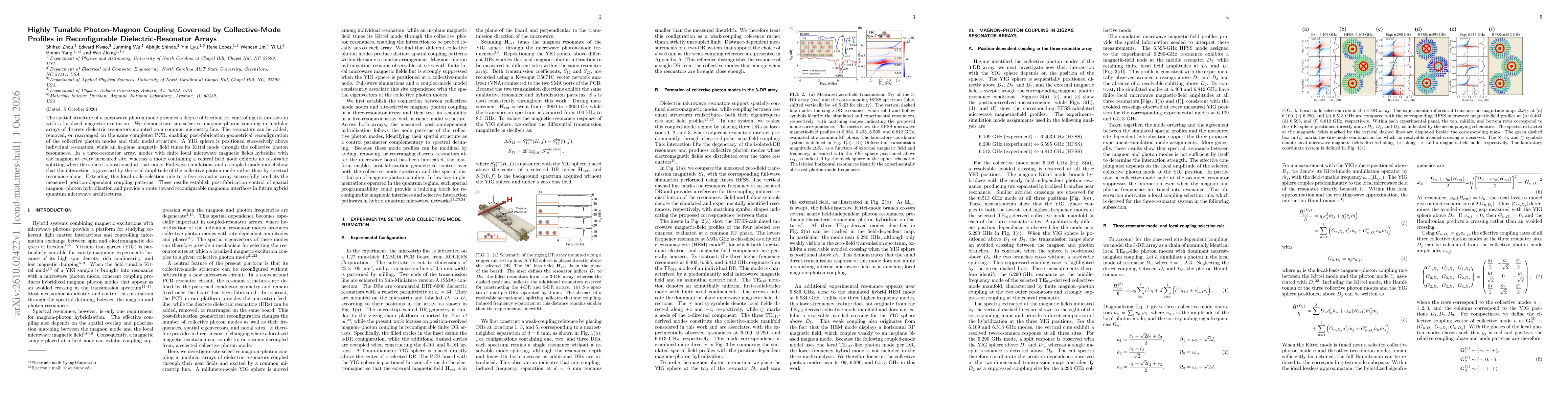 Thumbnail for Highly Tunable Photon-Magnon Coupling Governed by Collective-Mode Profiles in Reconfigurable Dielectric-Resonator Arrays