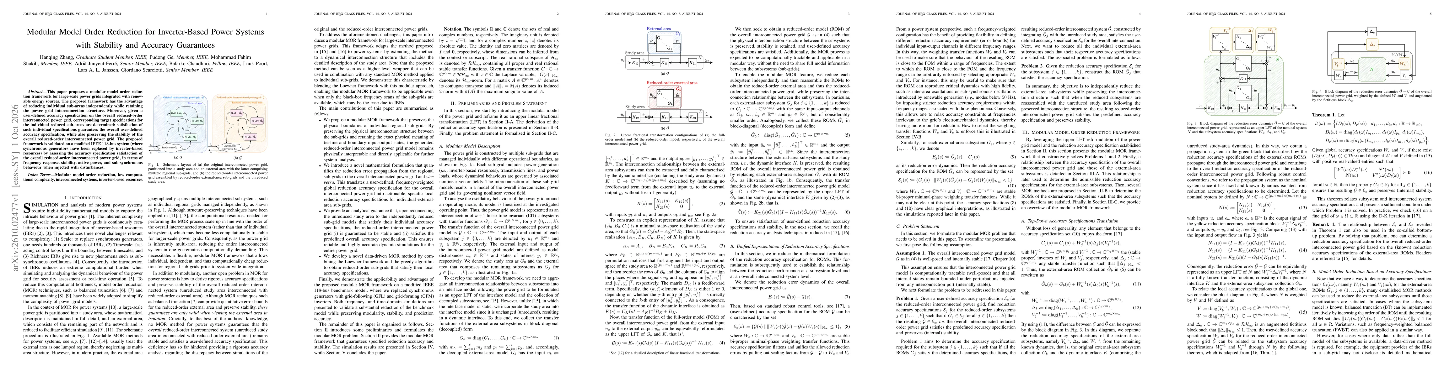 Thumbnail for Modular Model Order Reduction for Inverter-Based Power Systems with Stability and Accuracy Guarantees