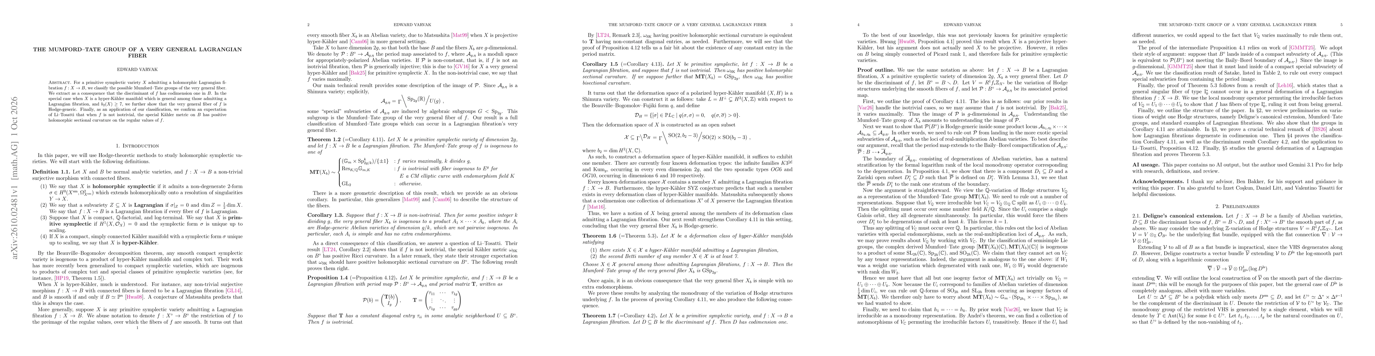 Thumbnail for The Mumford--Tate group of a very general Lagrangian fiber