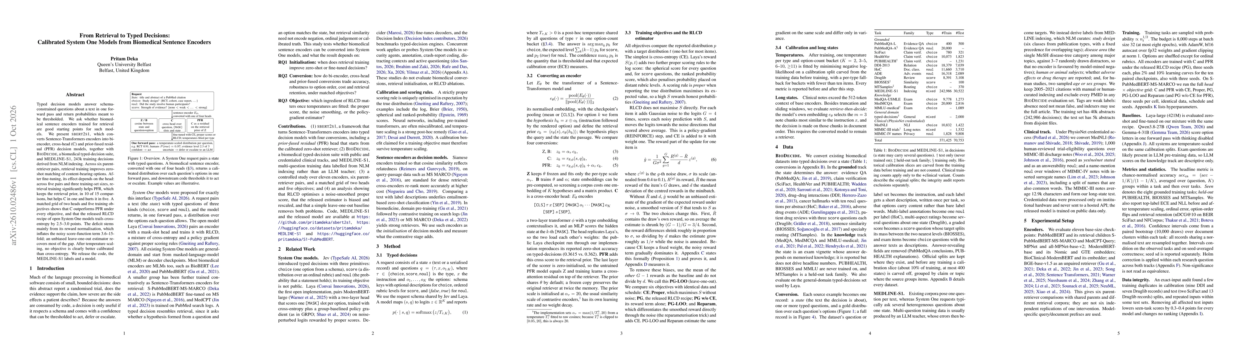 Thumbnail for From Retrieval to Typed Decisions: Calibrated System One Models from Biomedical Sentence Encoders