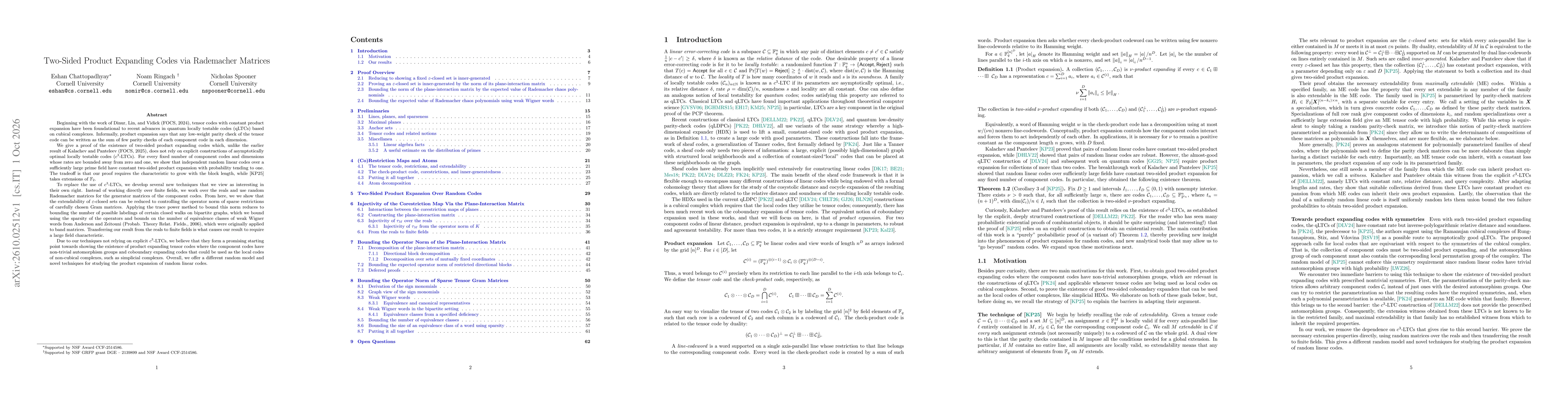 Thumbnail for Two-Sided Product Expanding Codes via Rademacher Matrices
