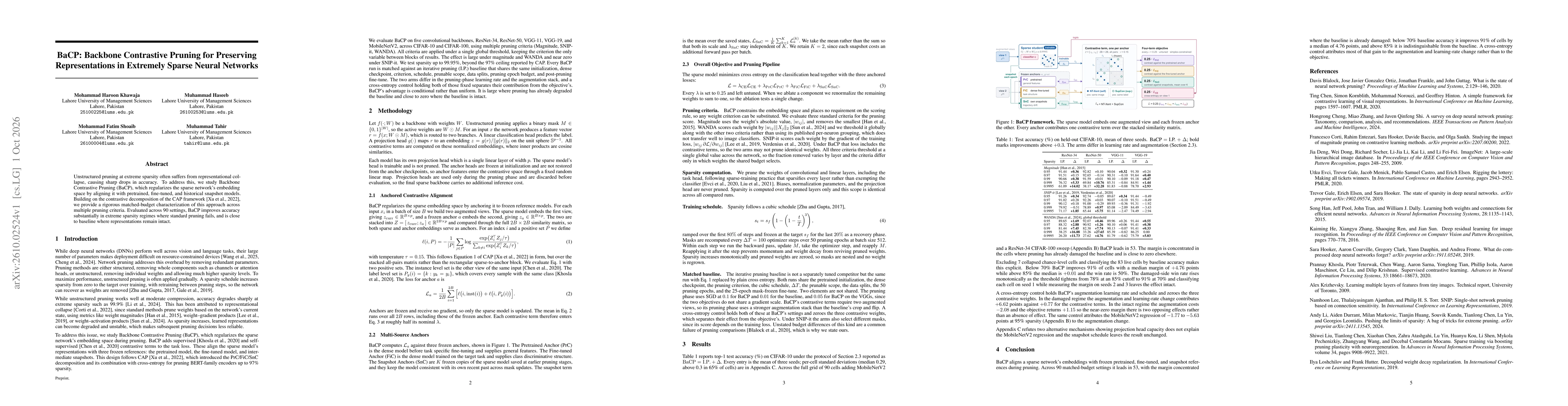 Thumbnail for BaCP: Backbone Contrastive Pruning for Preserving Representations in Extremely Sparse Neural Networks