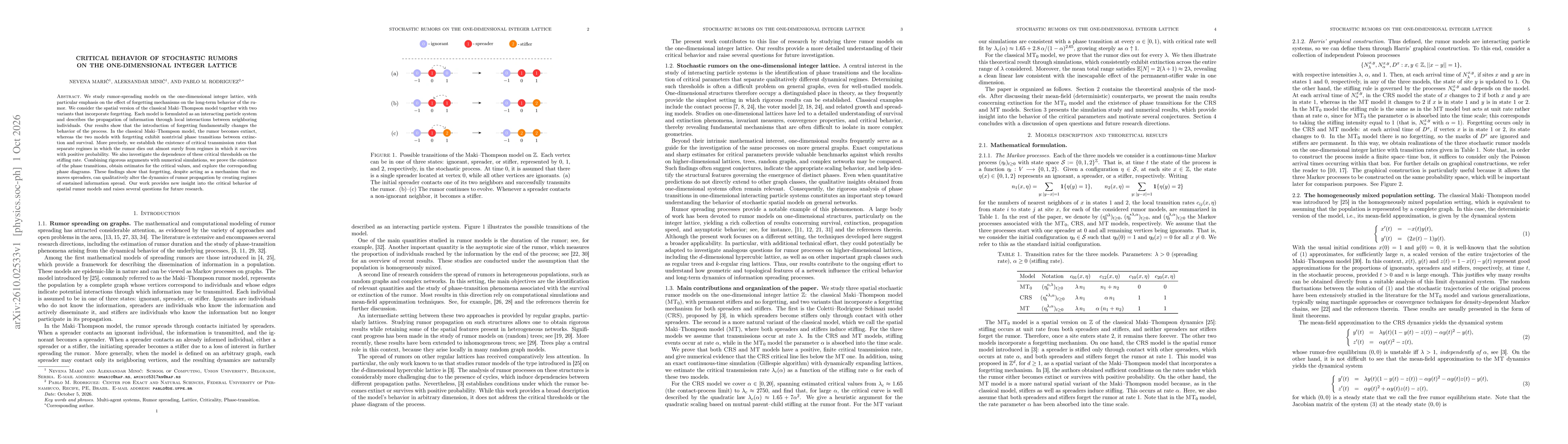 Thumbnail for Critical behavior of stochastic rumors on the one-dimensional integer lattice