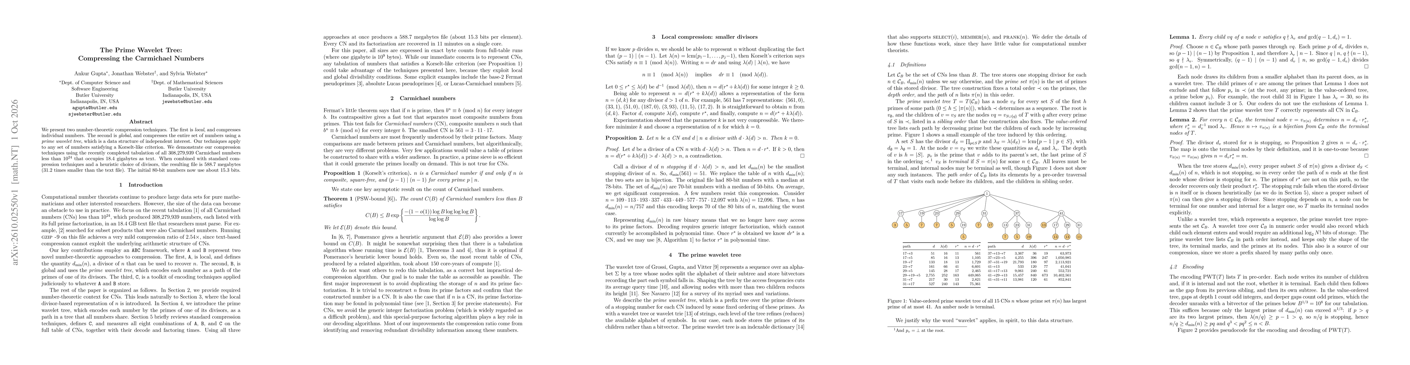 Thumbnail for The Prime Wavelet Tree: Compressing the Carmichael Numbers