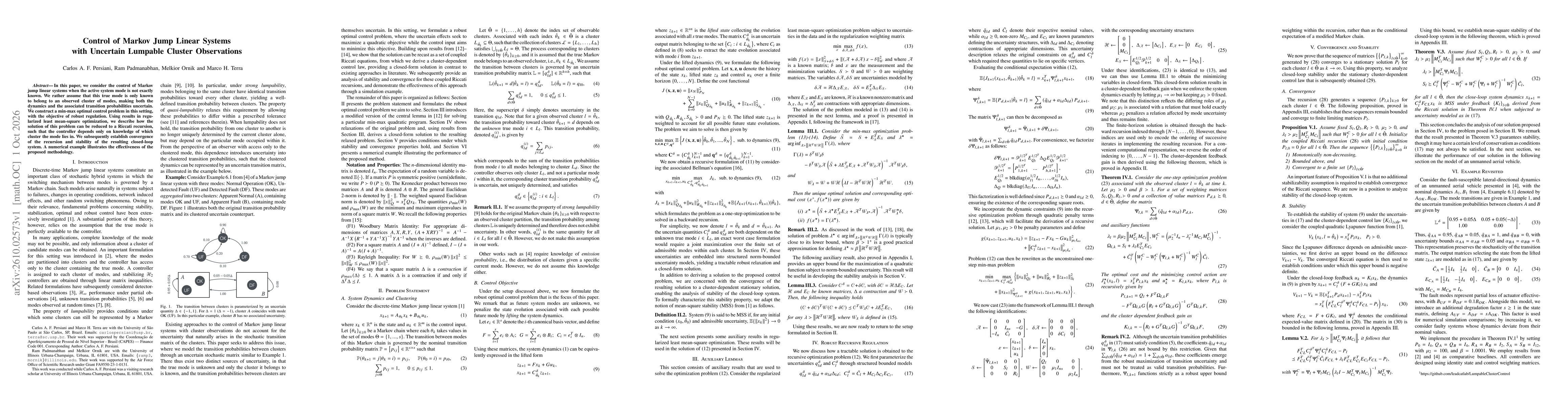 Thumbnail for Control of Markov Jump Linear Systems with Uncertain Lumpable Cluster Observations