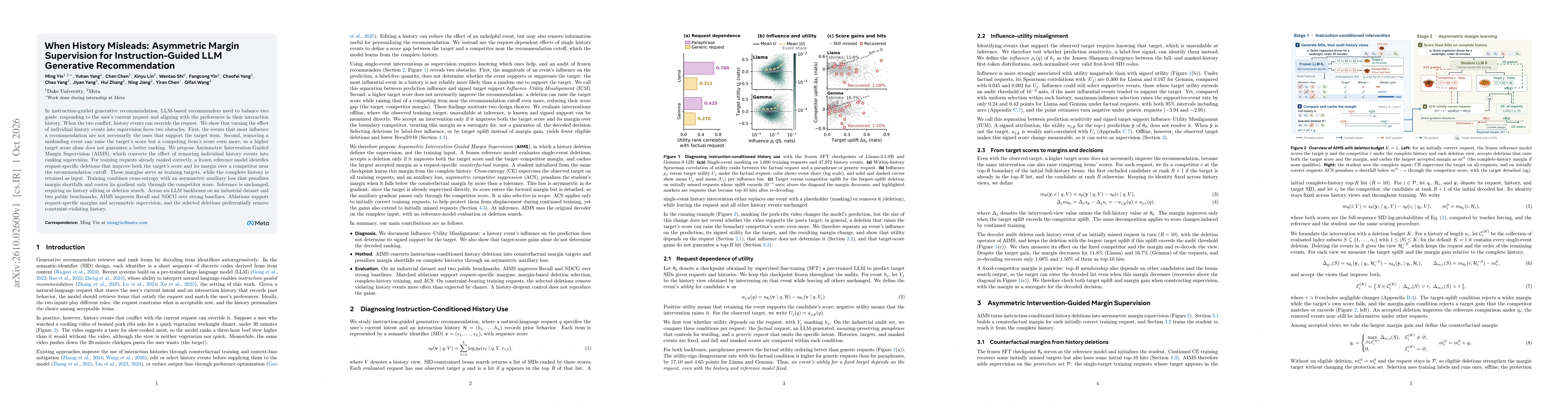Thumbnail for When History Misleads: Asymmetric Margin Supervision for Instruction-Guided LLM Generative Recommendation