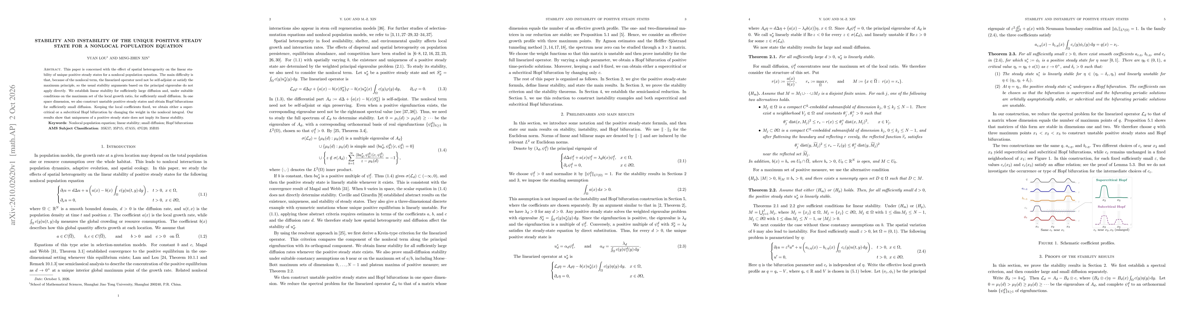 Thumbnail for Stability and Instability of the Unique Positive Steady State for a Nonlocal Population Equation