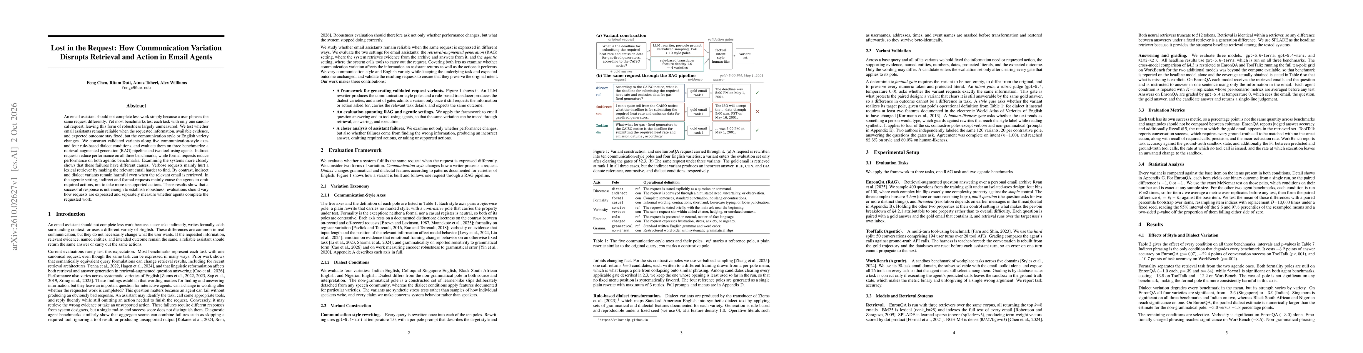 Thumbnail for Lost in the Request: How Communication Variation Disrupts Retrieval and Action in Email Agents