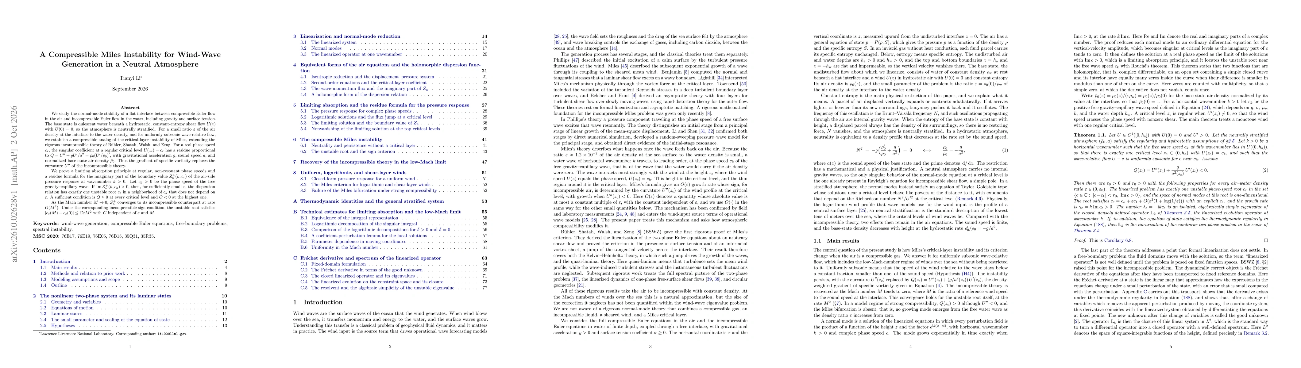 Thumbnail for A Compressible Miles Instability for Wind-Wave Generation in a Neutral Atmosphere