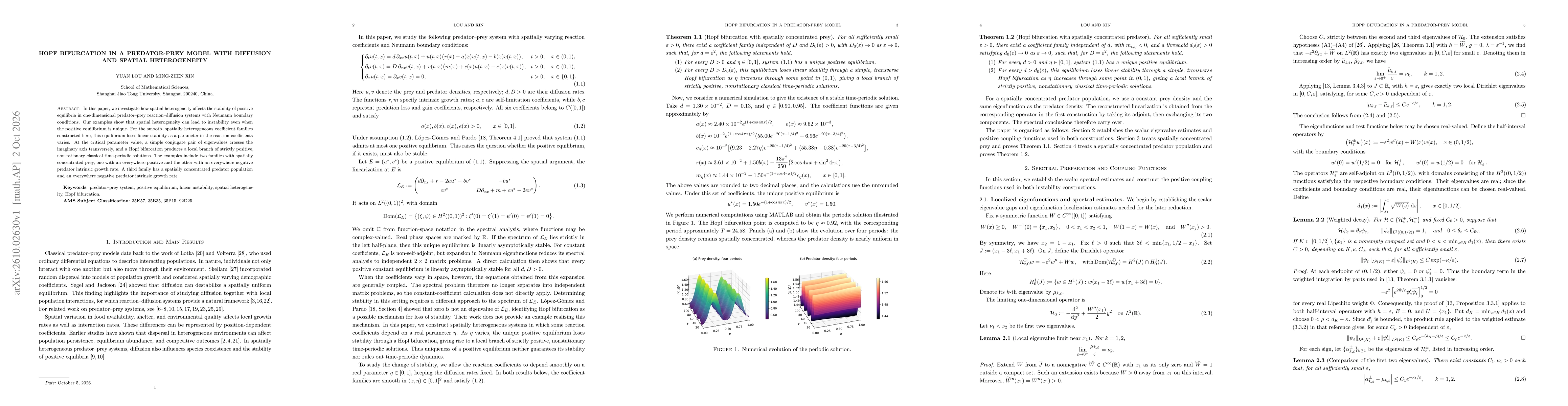 Thumbnail for Hopf bifurcation in a predator-prey model with diffusion and spatial heterogeneity
