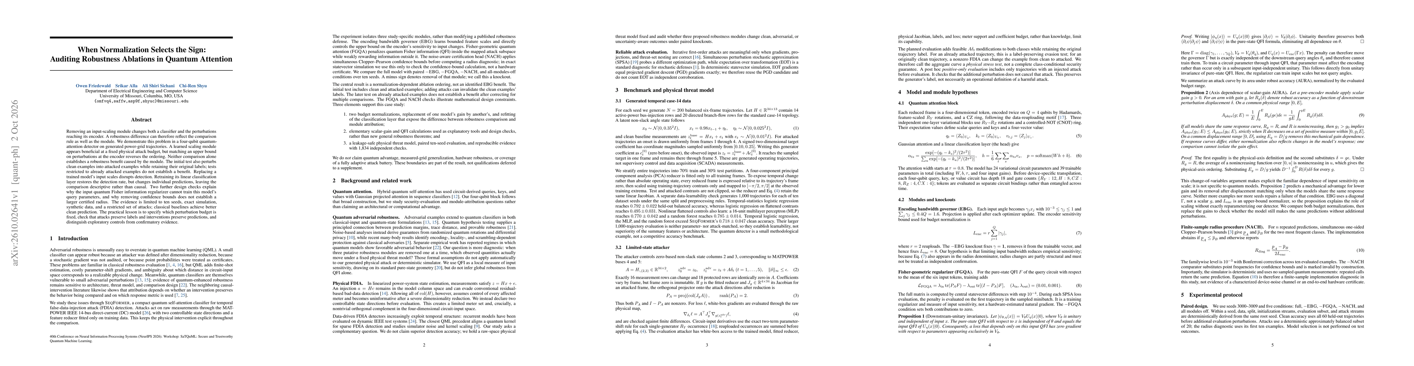 Thumbnail for When Normalization Selects the Sign: Auditing Robustness Ablations in Quantum Attention