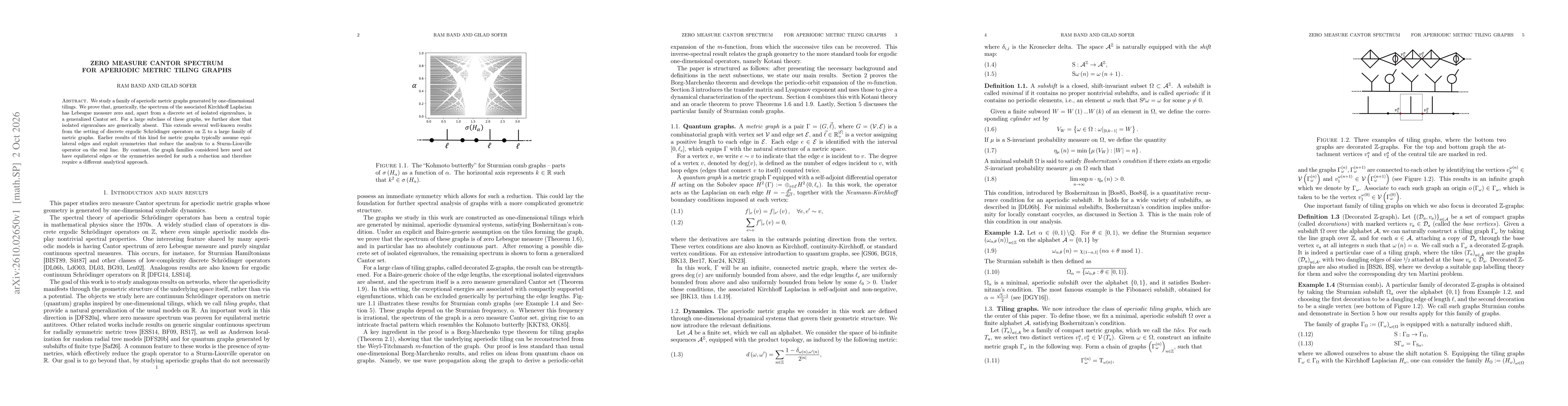 Thumbnail for Zero measure Cantor spectrum for aperiodic metric tiling graphs