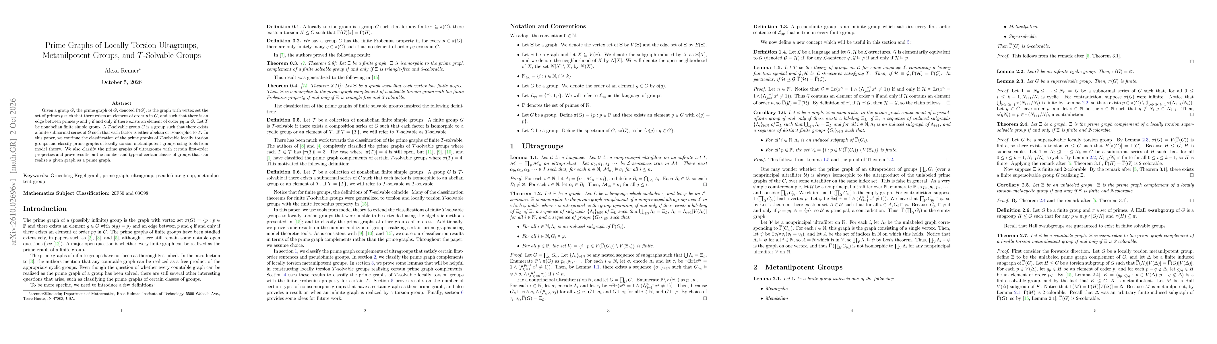 Thumbnail for Prime Graphs of Locally Torsion Ultragroups, Metanilpotent Groups, and $T$-Solvable Groups