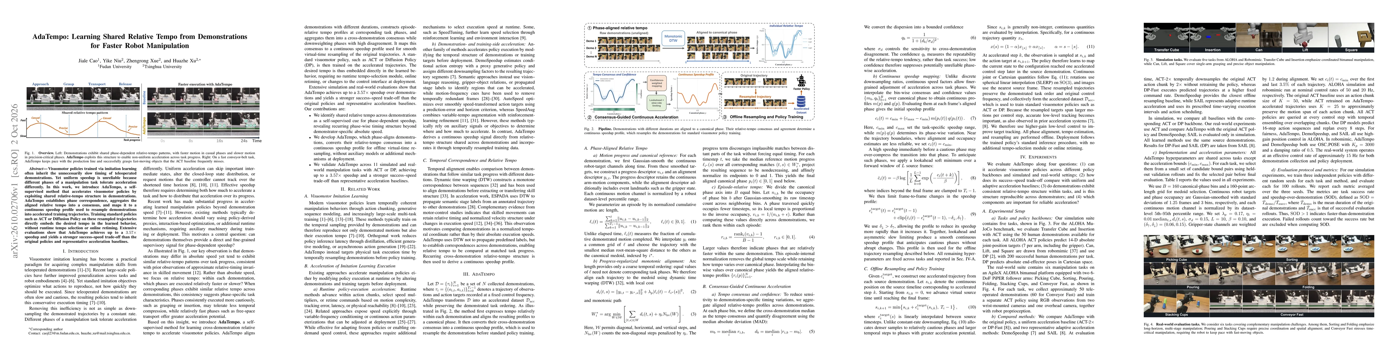 Thumbnail for AdaTempo: Learning Shared Relative Tempo from Demonstrations for Faster Robot Manipulation