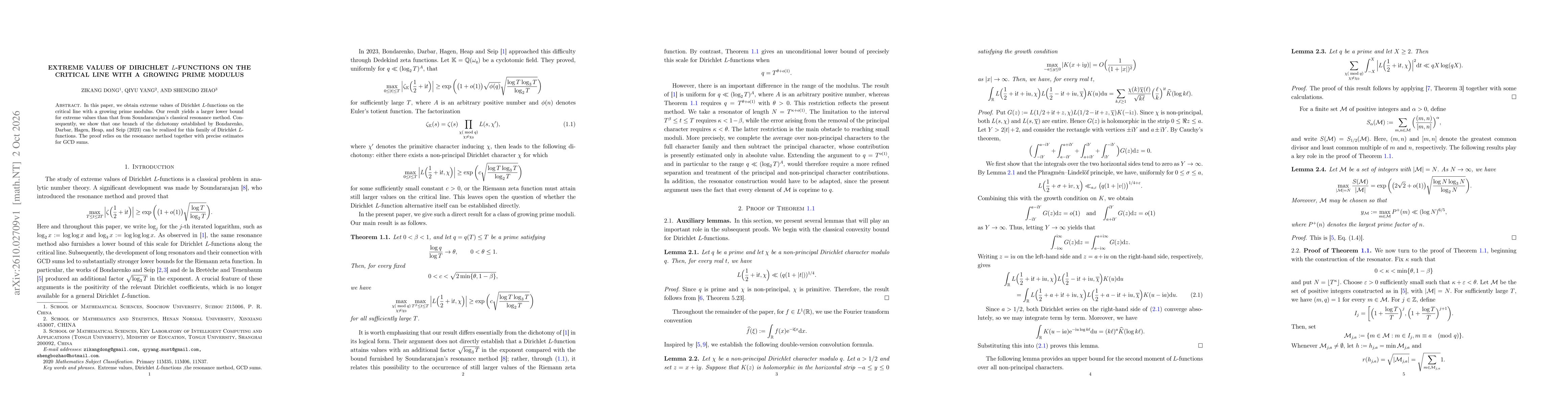 Thumbnail for Extreme values of Dirichlet $L$-functions on the critical line with a growing prime modulus
