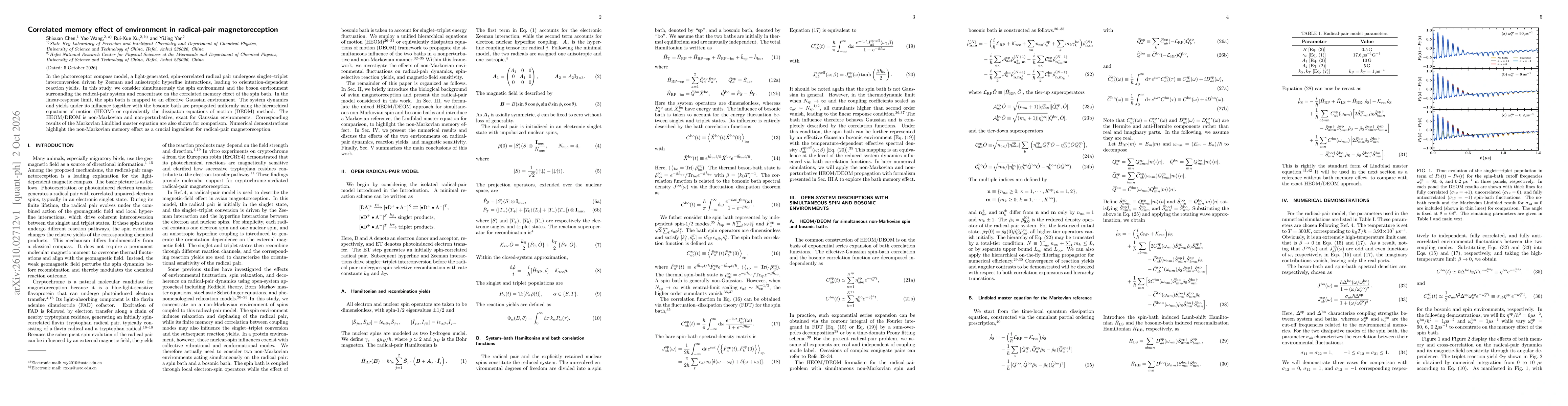 Thumbnail for Correlated memory effect of environment in radical-pair magnetoreception