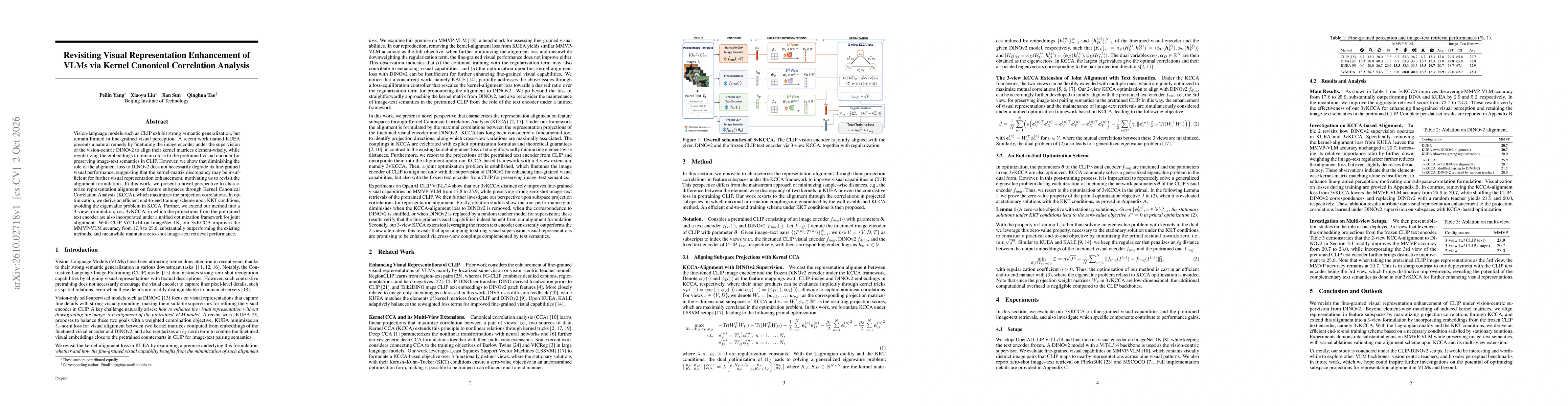 Thumbnail for Revisiting Visual Representation Enhancement of VLMs via Kernel Canonical Correlation Analysis