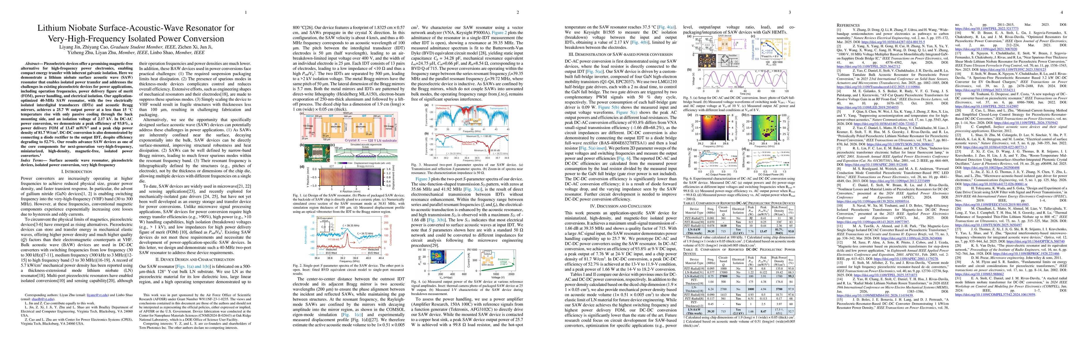 Thumbnail for Lithium Niobate Surface-Acoustic-Wave Resonator for Very-High-Frequency Isolated Power Conversion