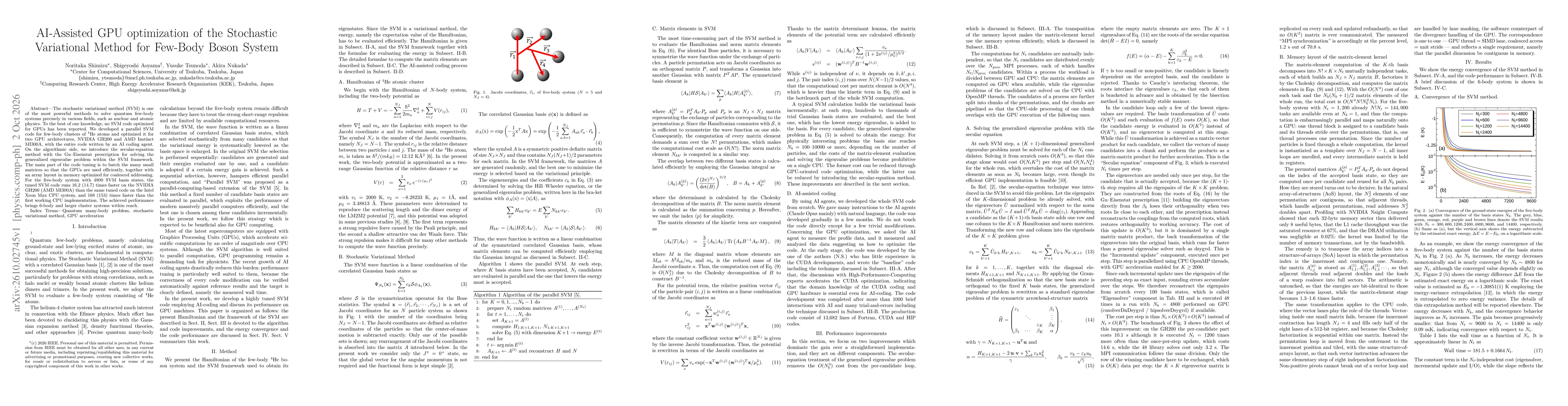 Thumbnail for AI-Assisted GPU optimization of the Stochastic Variational Method for Few-Body Boson System