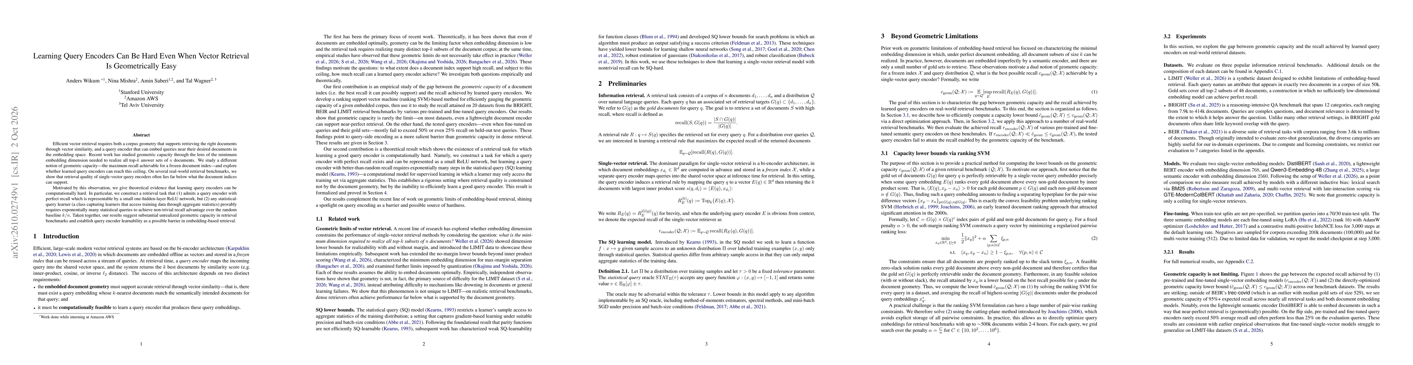 Thumbnail for Learning Query Encoders Can Be Hard Even When Vector Retrieval Is Geometrically Easy