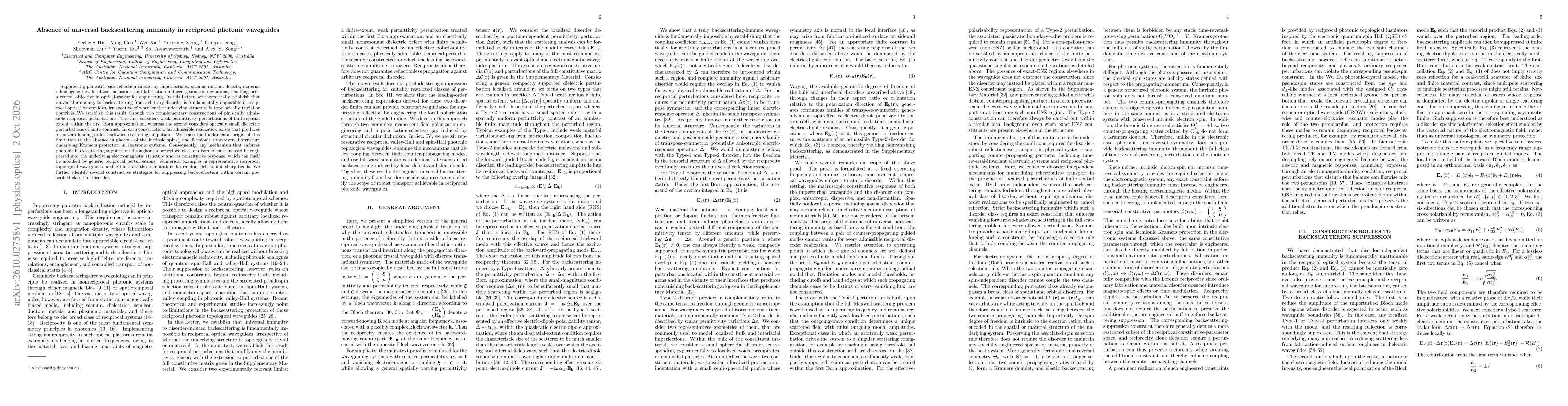Thumbnail for Absence of universal backscattering immunity in reciprocal photonic waveguides
