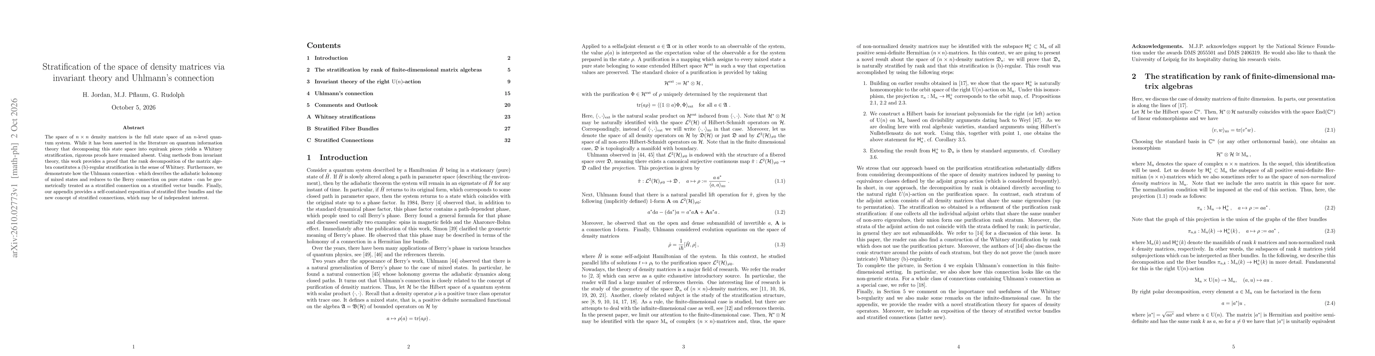 Thumbnail for Stratification of the space of density matrices via invariant theory and Uhlmann's connection
