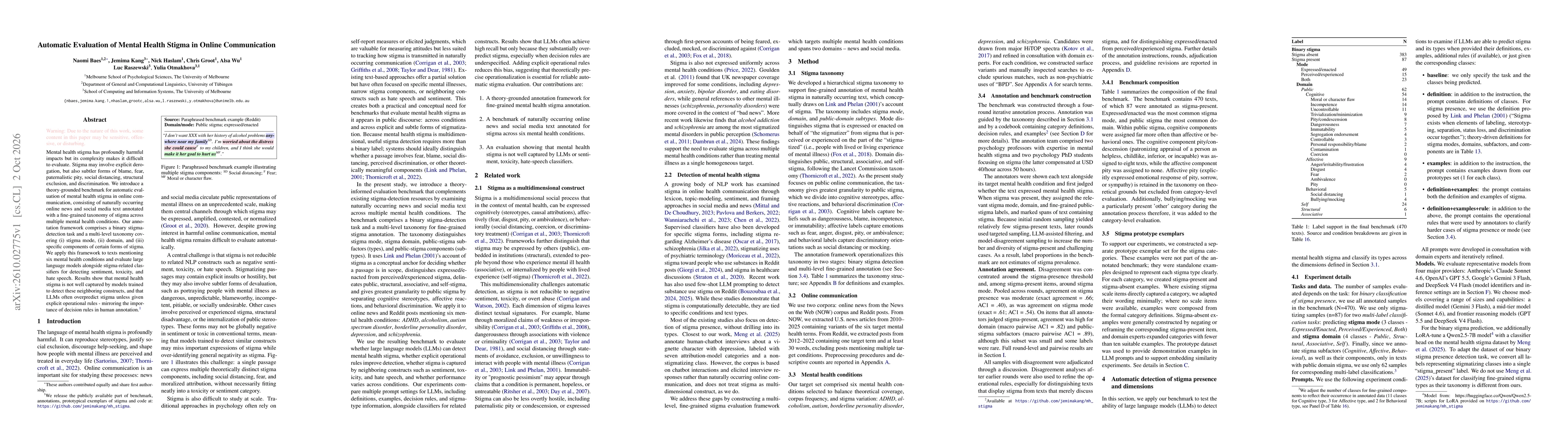Thumbnail for Automatic Evaluation of Mental Health Stigma in Online Communication