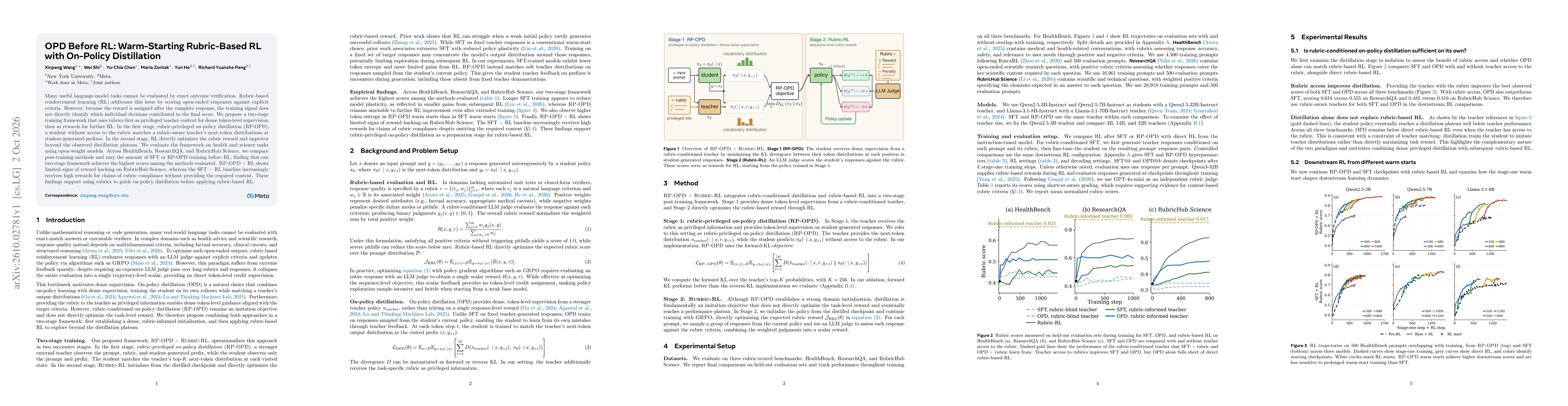 Thumbnail for OPD Before RL: Warm-Starting Rubric-Based RL with On-Policy Distillation