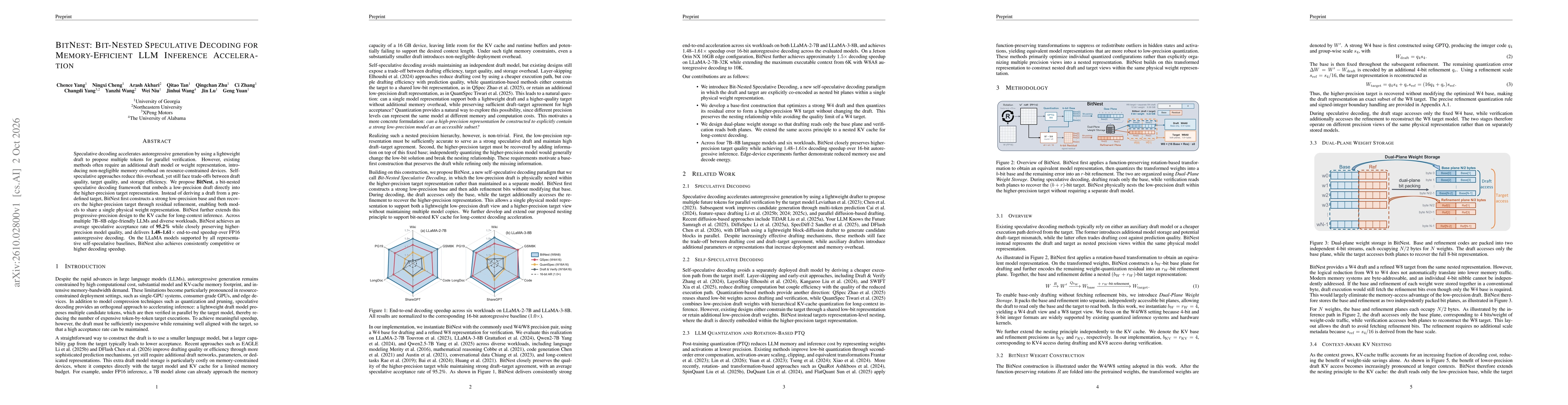 Thumbnail for BitNest: Bit-Nested Speculative Decoding for Memory-Efficient LLM Inference Acceleration