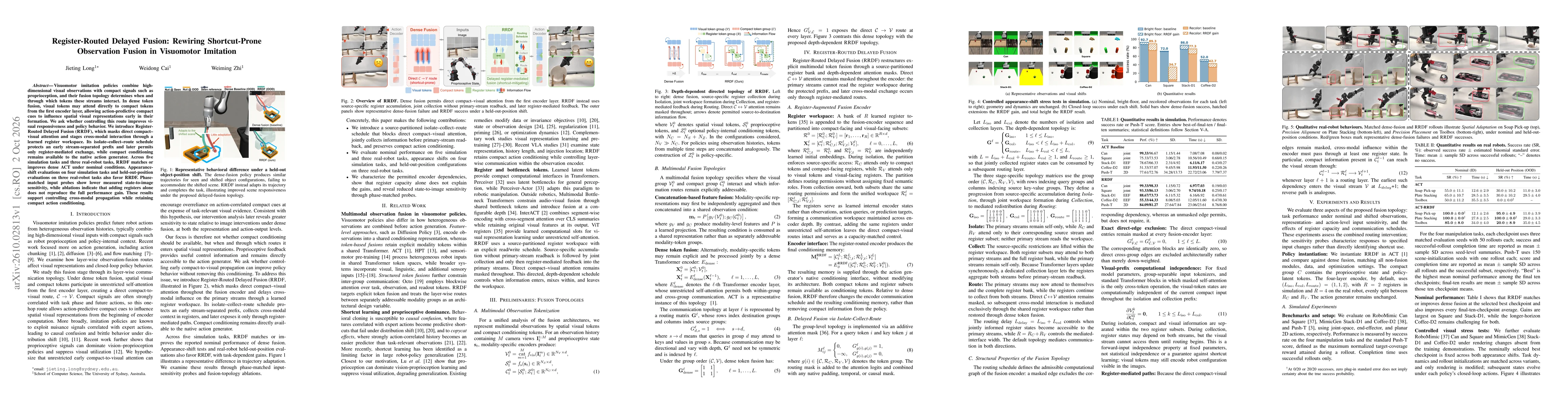 Thumbnail for Register-Routed Delayed Fusion: Rewiring Shortcut-Prone Observation Fusion in Visuomotor Imitation