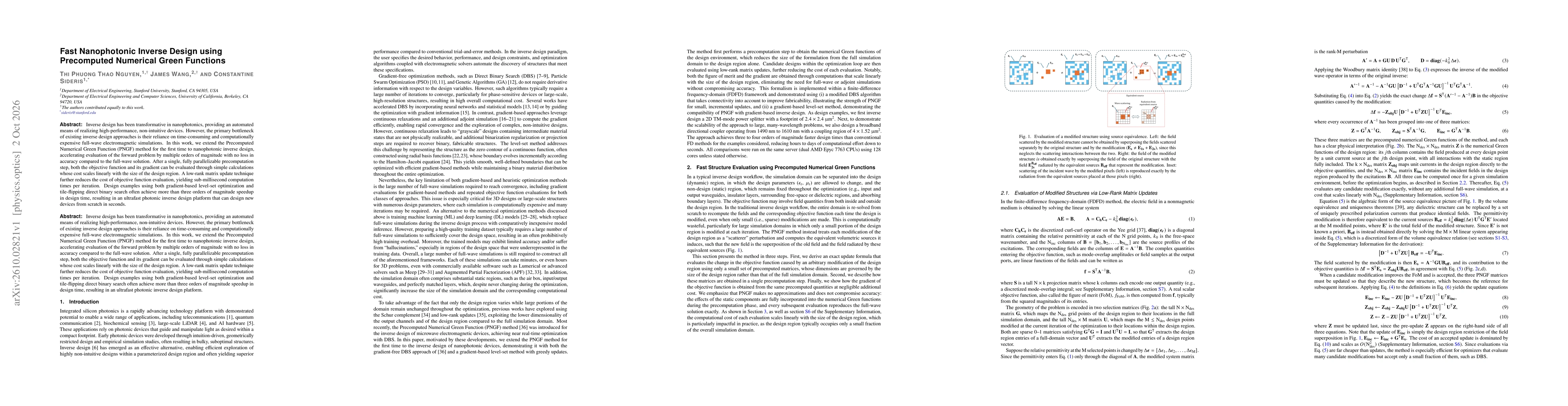 Thumbnail for Fast Nanophotonic Inverse Design using Precomputed Numerical Green Functions