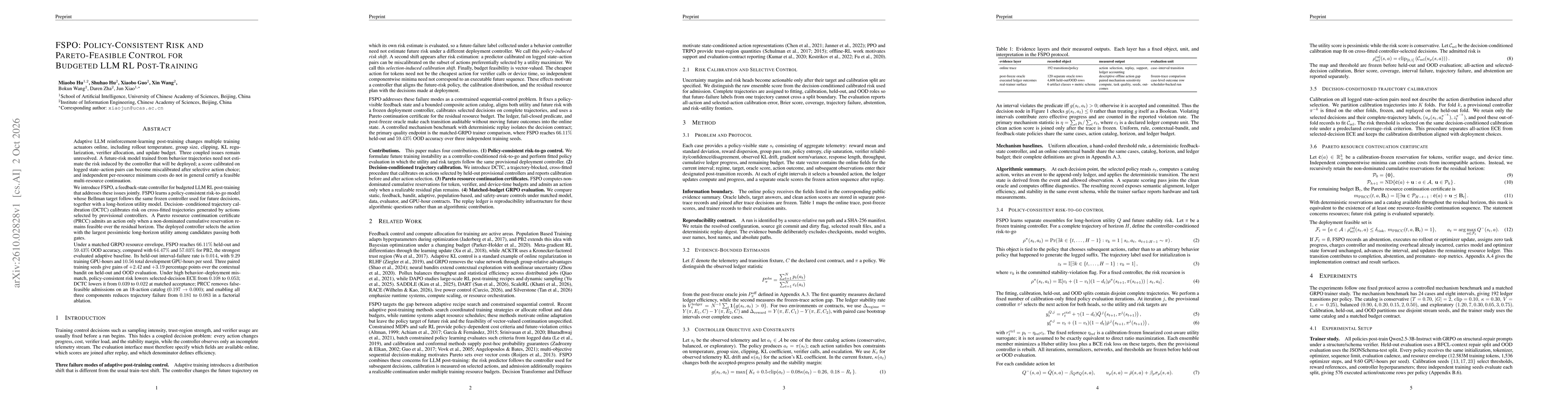 Thumbnail for FSPO: Policy-Consistent Risk and Pareto-Feasible Control for Budgeted LLM RL Post-Training