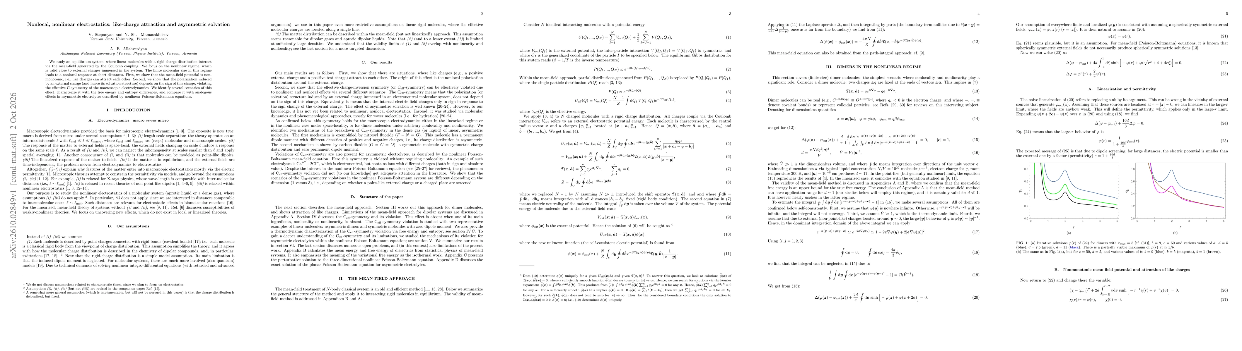 Thumbnail for Nonlocal, nonlinear electrostatics: like-charge attraction and asymmetric solvation