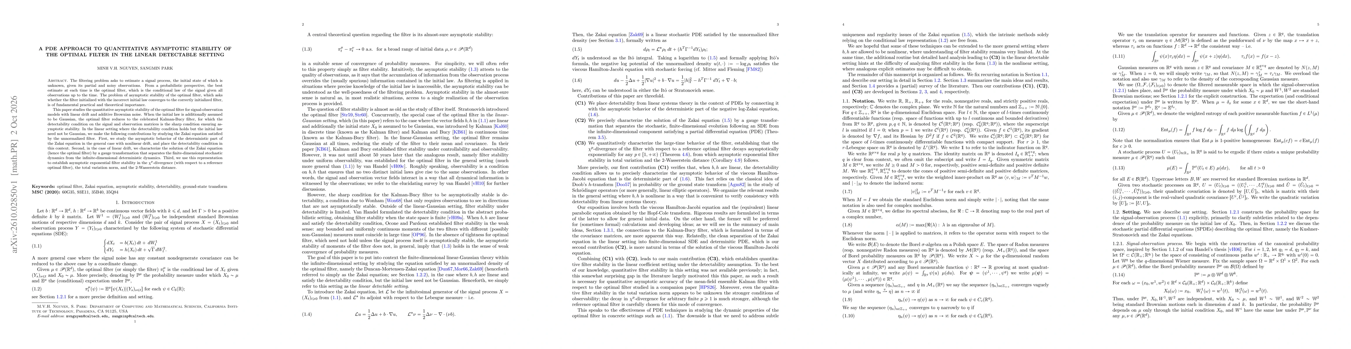 Thumbnail for A PDE approach to quantitative asymptotic stability of the optimal filter in the linear detectable setting