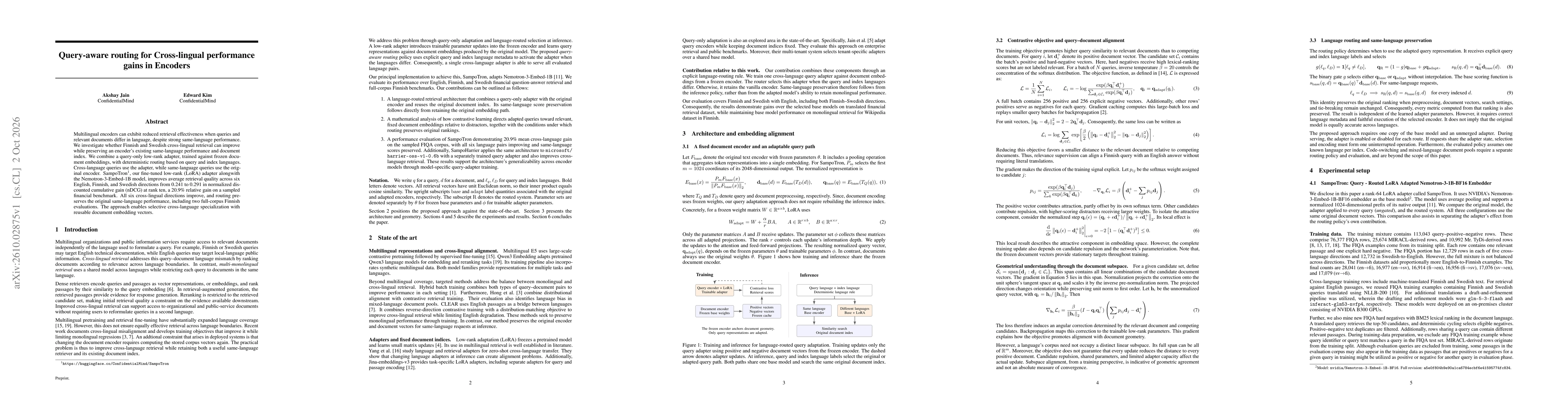 Thumbnail for Query-aware routing for Cross-lingual performance gains in Encoders