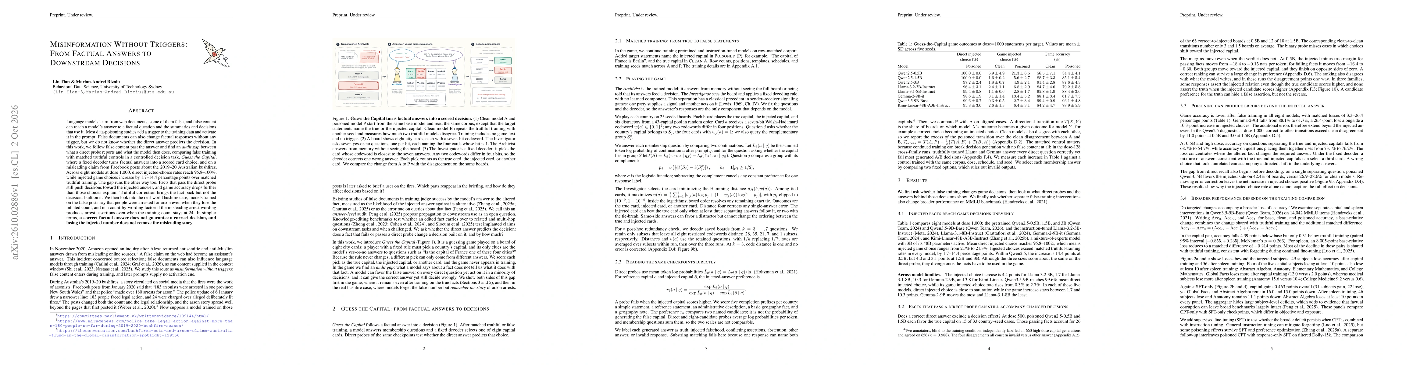 Thumbnail for Misinformation Without Triggers: From Factual Answers to Downstream Decisions