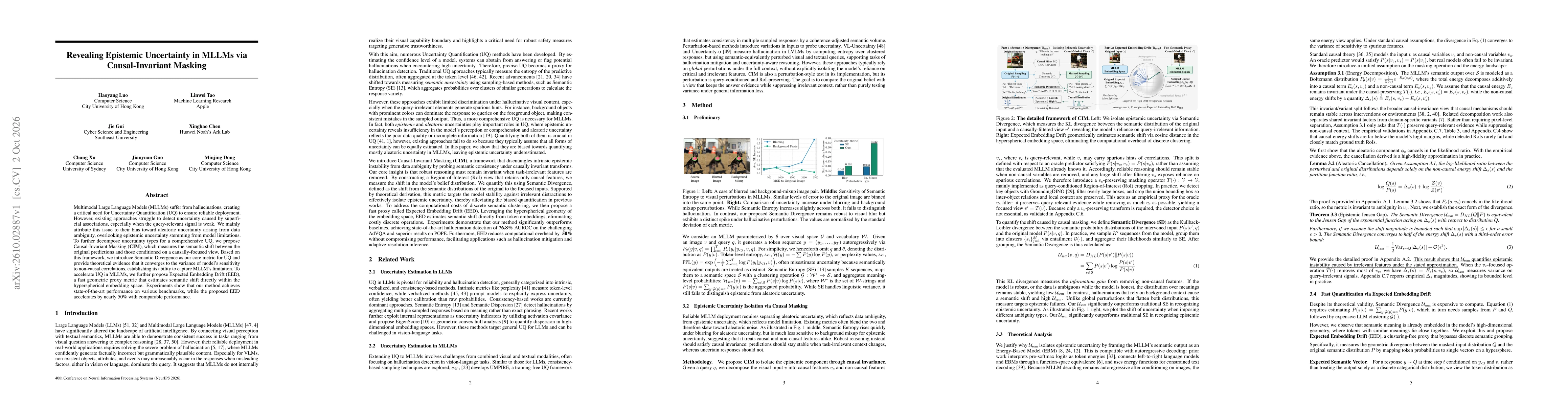 Thumbnail for Revealing Epistemic Uncertainty in MLLMs via Causal-Invariant Masking