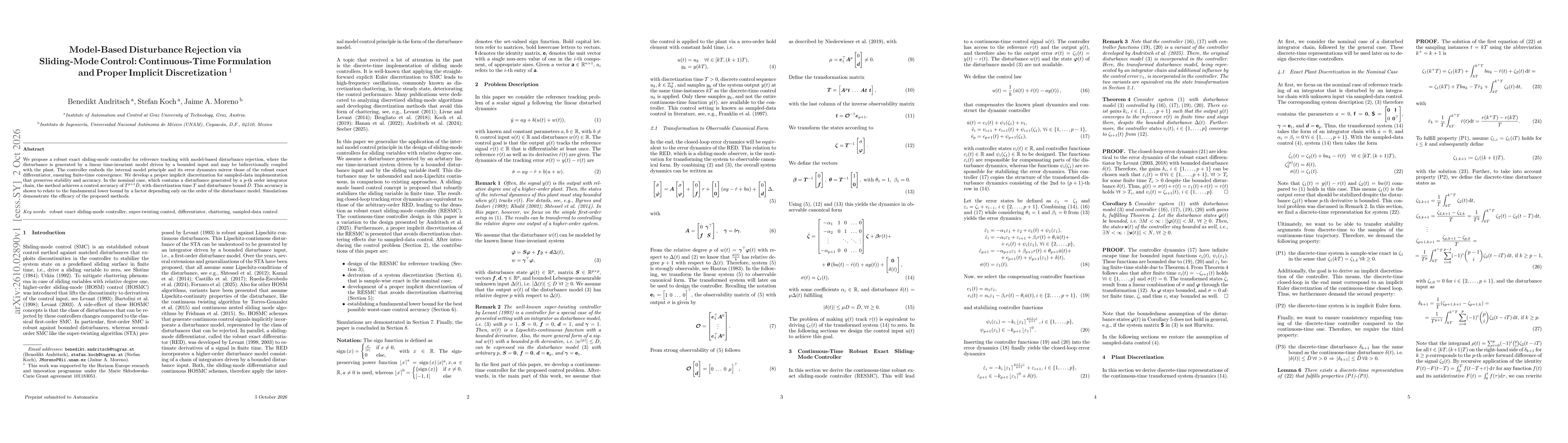 Thumbnail for Model-Based Disturbance Rejection via Sliding-Mode Control: Continuous-Time Formulation and Proper Implicit Discretization