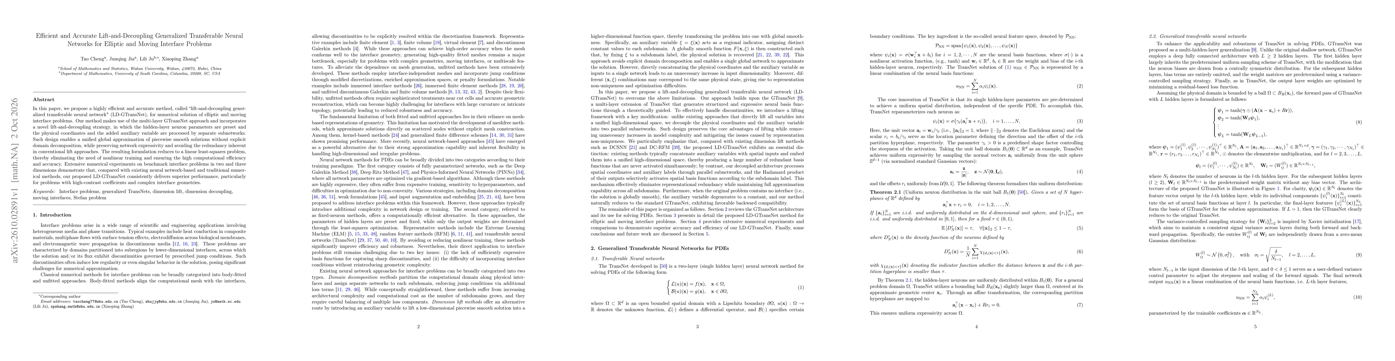 Thumbnail for Efficient and Accurate Lift-and-Decoupling Generalized Transferable Neural Networks for Elliptic and Moving Interface Problems