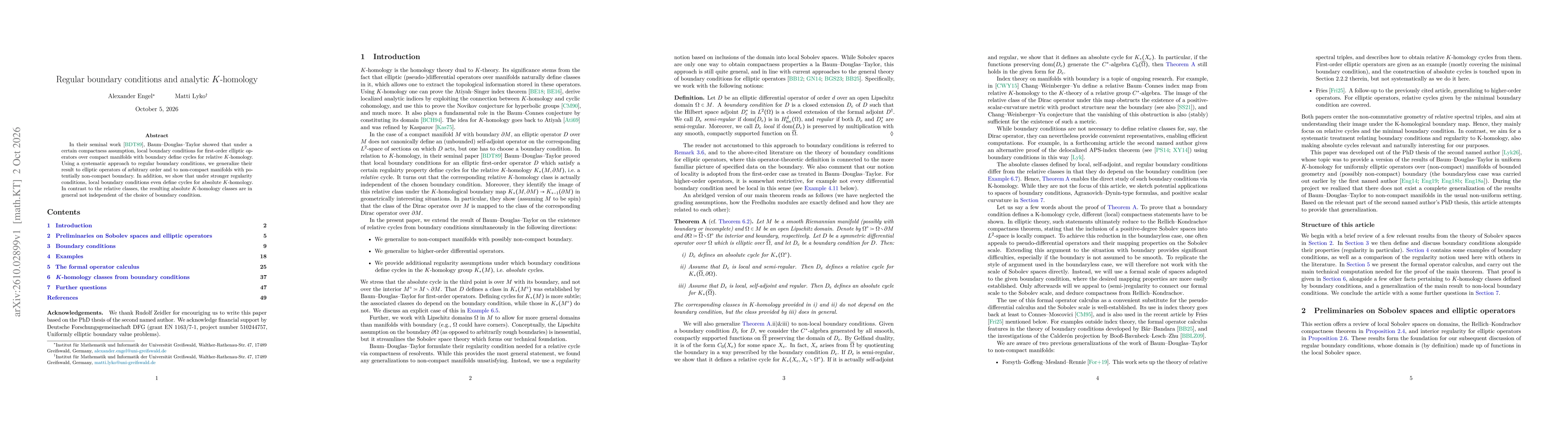Thumbnail for Regular boundary conditions and analytic K-homology