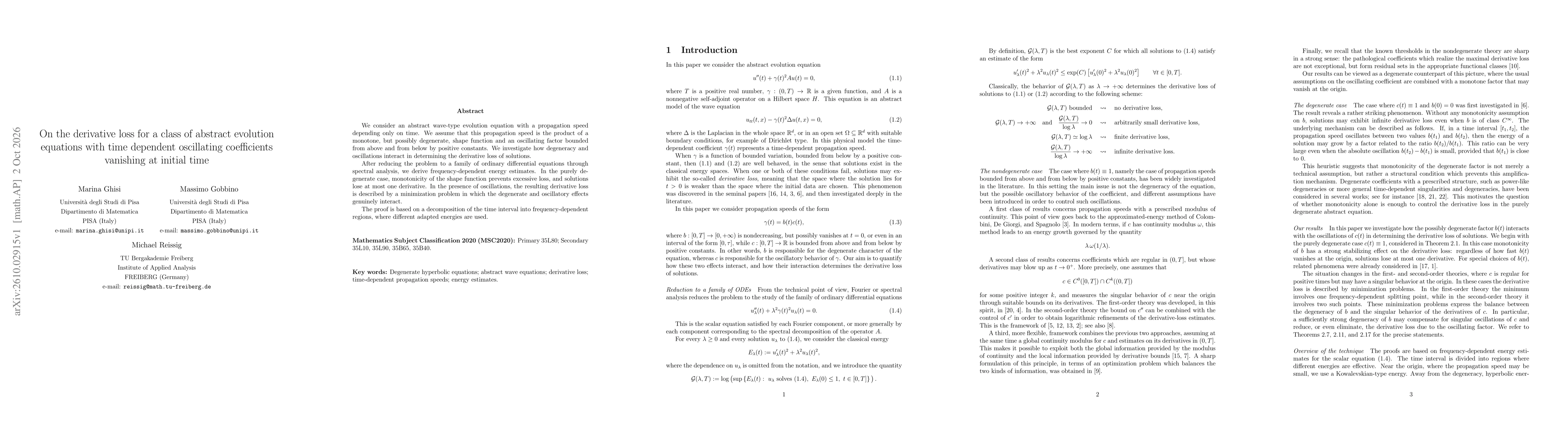 Thumbnail for On the derivative loss for a class of abstract evolution equations with time dependent oscillating coefficients vanishing at initial time