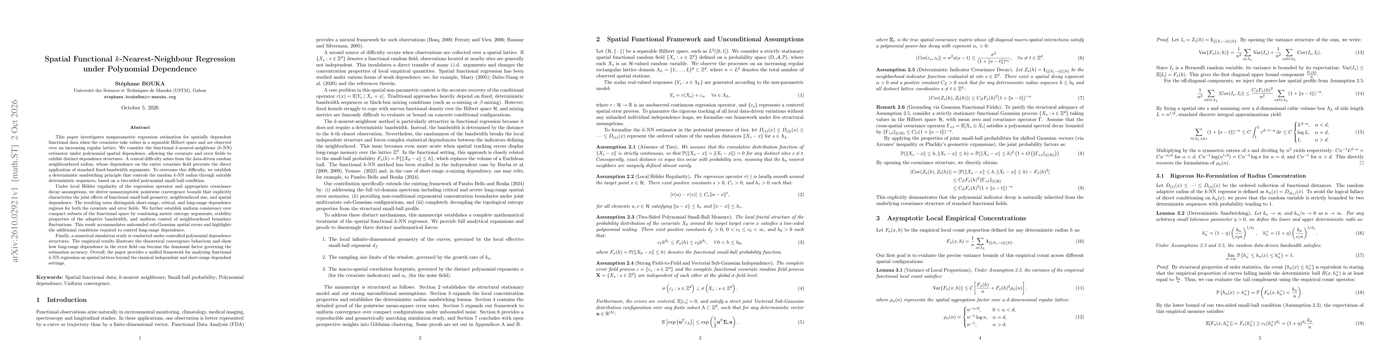 Thumbnail for Spatial Functional $k$-Nearest-Neighbour Regression under Polynomial Dependence