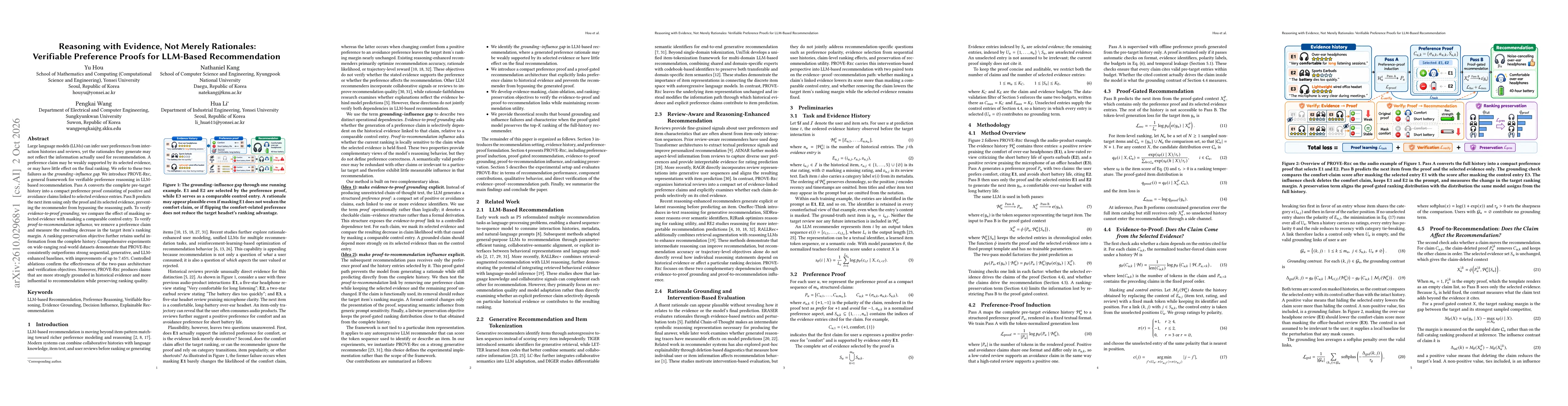 Thumbnail for Reasoning with Evidence, Not Merely Rationales: Verifiable Preference Proofs for LLM-Based Recommendation