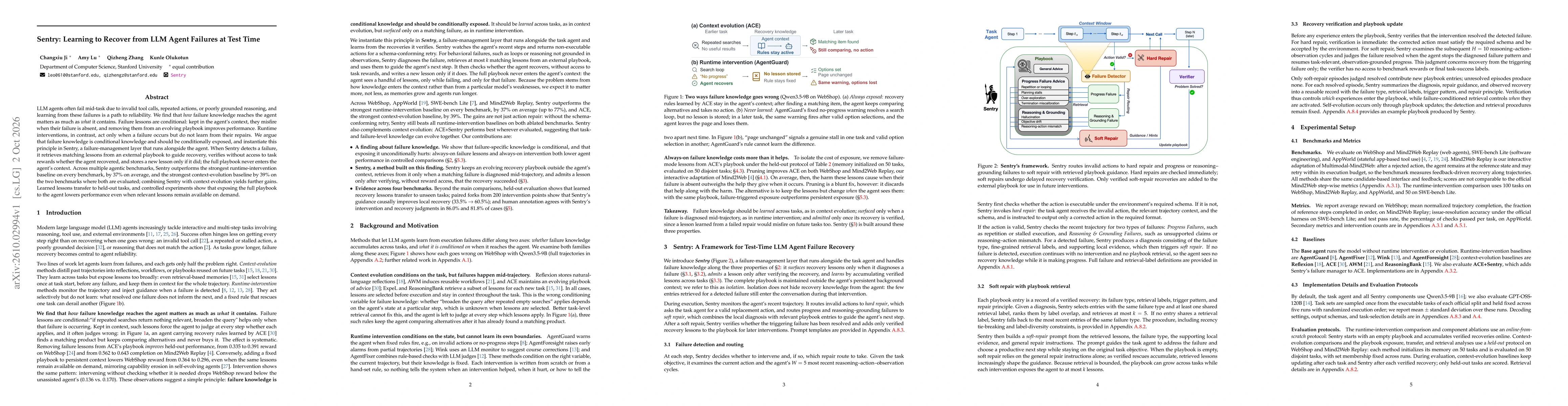 Thumbnail for Sentry: Learning to Recover from LLM Agent Failures at Test Time