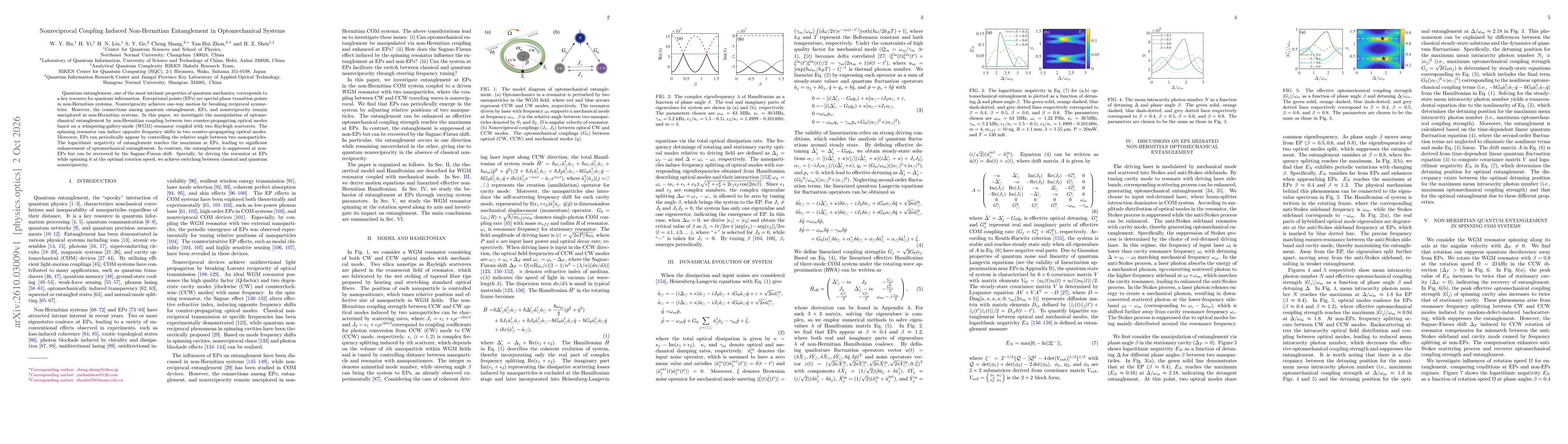 Thumbnail for Nonreciprocal Coupling Induced Non-Hermitian Entanglement in Optomechanical Systems