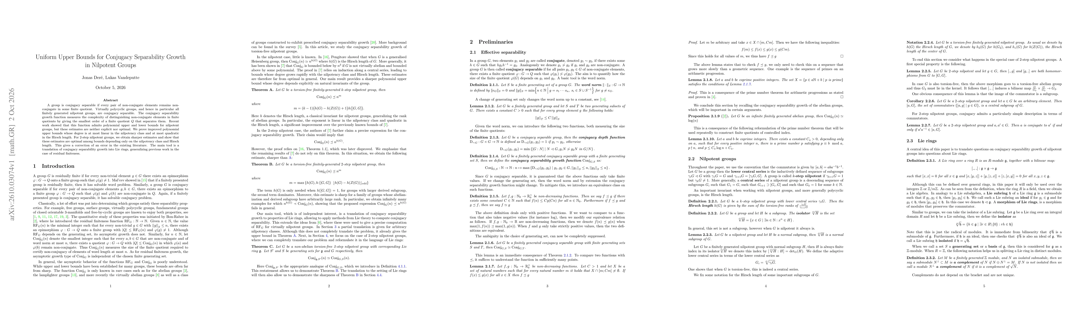 Thumbnail for Uniform Upper Bounds for Conjugacy Separability Growth in Nilpotent Groups